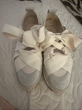Free People Cream Bow Espadrille Flats with Braided Jute